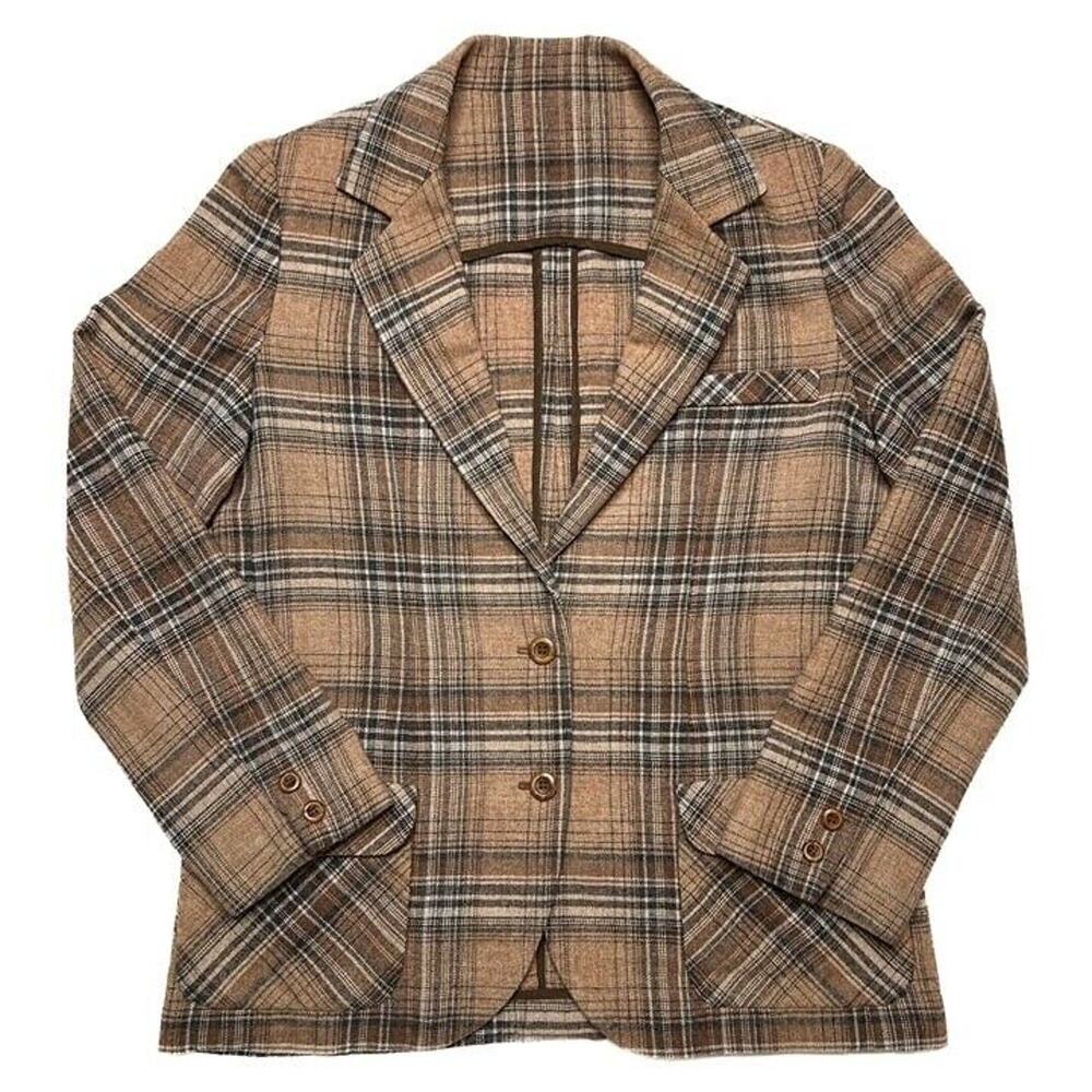 Vintage Homemade Plaid Blazer Jacket Women's Brown Tweed Formal